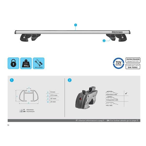 Bare transversale Menabo Sherman Silver pentru Chrysler Town & Country 1995-2005 - imagine 6
