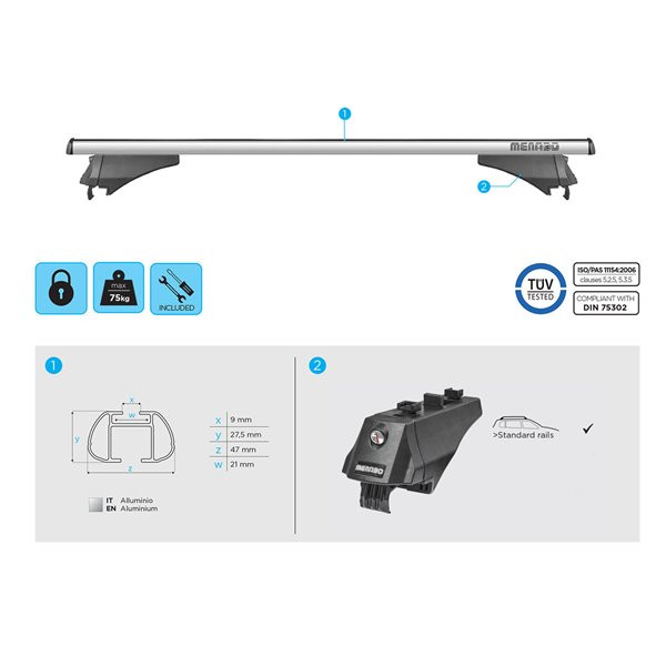 Bare transversale aluminiu Menabo Penta M pentru Nissan Pathfinder (R51), model 2005-2012 - imagine 2