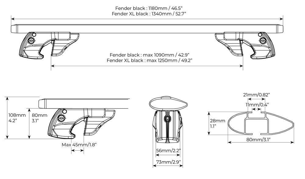 Bare transversale Menabo Fender Black XL pentru Toyota Highlander (XU40) 2007-2014 - imagine 7