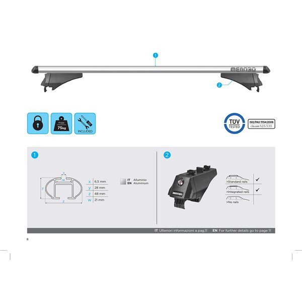Bare transversale Menabo Tiger Silver XL pentru LINCOLN Aviator (U611) 2020+ - imagine 13